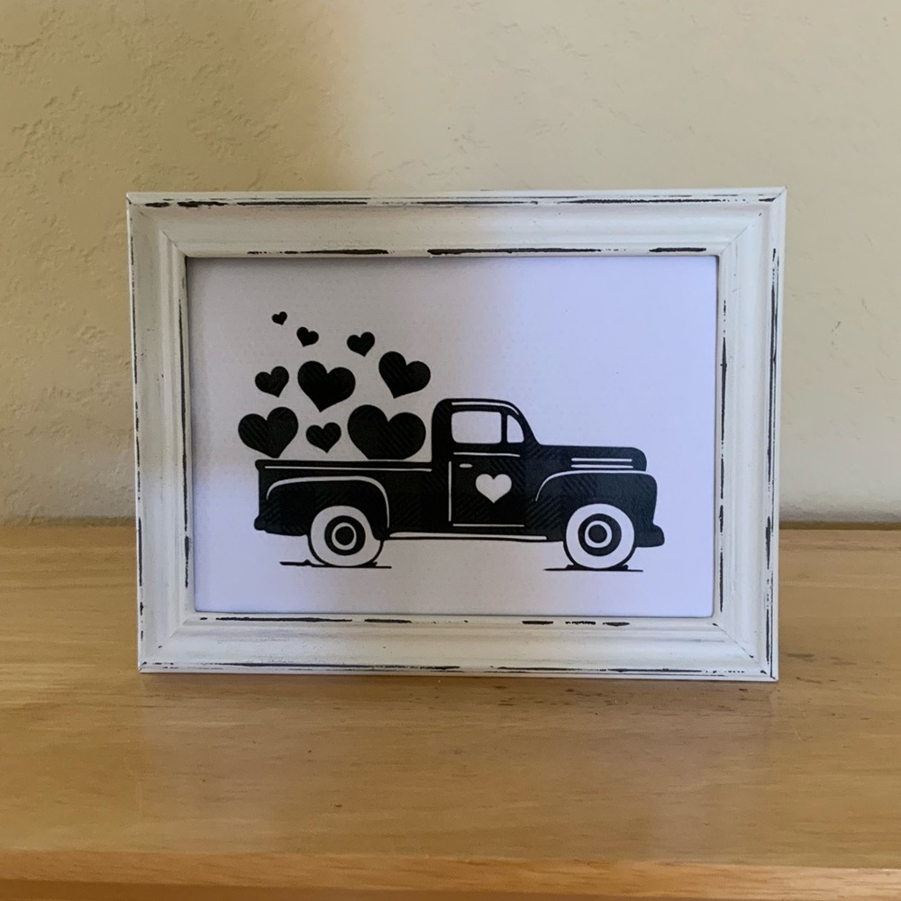 Farmhouse Valentines Day truck picture 5x7 w/frame